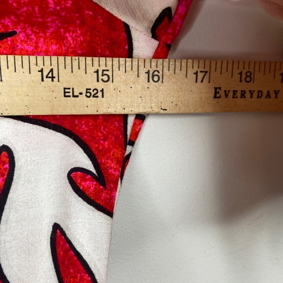 VTG Kimos Polynesian Shop Maxi Dress 8 Red Floral Flutter Sleeve Hawaiian Made - Picture 11 of 14